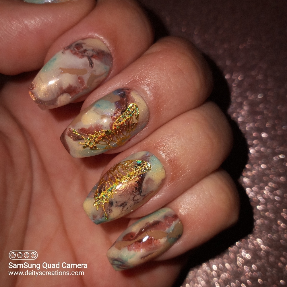 Gemstone inspired golden butterfly press on nails